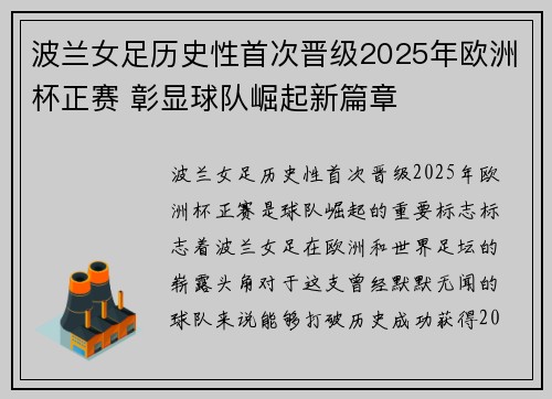波兰女足历史性首次晋级2025年欧洲杯正赛 彰显球队崛起新篇章